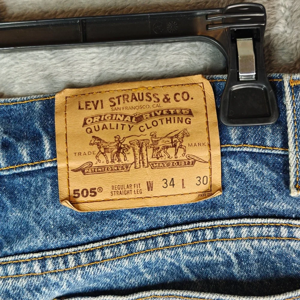 VTG Levis 505 Orange Tab 80s 90s 34x30 Straight Leg Jean Made in USA Distressed